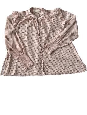 By Together Polka Dot Blouse S Ruffle Shoulder Sheer Long Sleeve Top